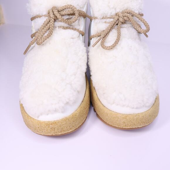 MONTELLIANA Gaia Ankle Snow Boot Off White Wool Shearling Lace Up Women's 38 - Picture 3 of 11